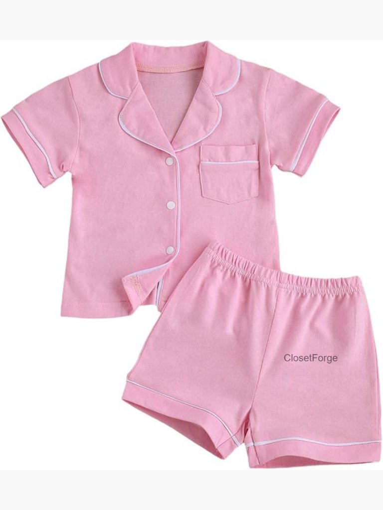 Kids Toddler Two Piece Pajama Set Button Down Top With Shorts